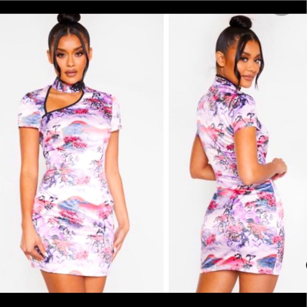 Lilac Oriental print Bodycon dress